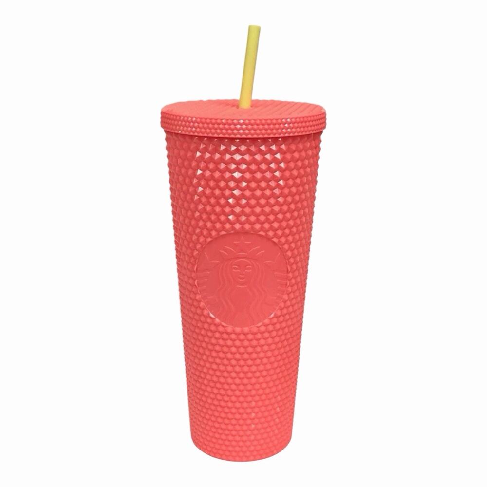 New Starbucks Summer 2022 Pink Dragon Fruit Studded 24oz. Tumbler Yellow Straw